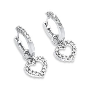 50ct Round Diamond Dangling Heart Hoop Earrings 14k WG