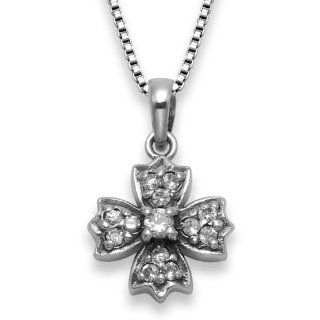 Sterling Silver Cubic Zirconia Cathedral Cross Pendant with 18 Inch