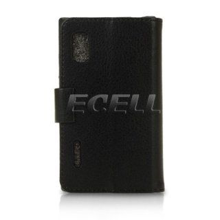 Black Leather Protective Wallet Case With Stand for LG