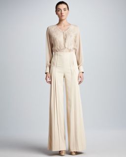 49ND Zac Posen V Neck Pleated Blouse & Pleated Wide Leg Pants