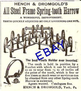 1890 Hench Dromgold Spring Tooth Harrow Ad York PA