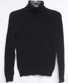 VERTICAL DESIGN Womens Black 100% 2 Ply Cashmere Cable Knit Turtleneck