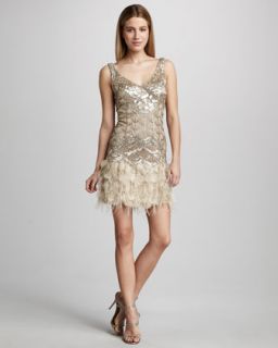 Sue Wong Feather Embellished Cocktail Dress   