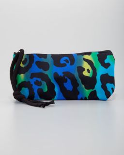 L01JQ Zara Terez Scuba Cosmetic Bag, Turquoise Leopard
