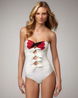 Yves Saint Laurent Ruched Tie Front One Piece Swimsuit   