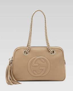 Soho Leather Double Chain Strap Shoulder Bag, Cream