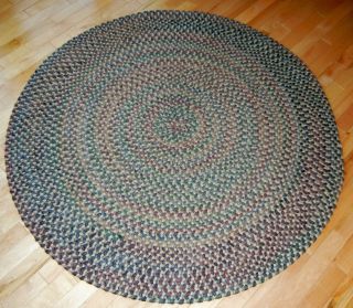 Vintage Wool Braided 48 Round Area Rug 4 ft Blue Gray Green Red Brown