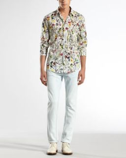 46BR Gucci Mini Infinity Floral Print Shirt & Bleached Five Pocket