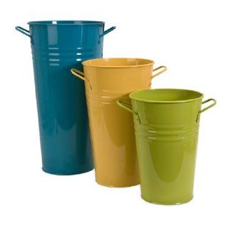 Set of 3 Colorful Retro Flower Tall Bucket Vases with