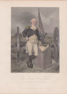 Henry Knox Revolutionary War General w Canon 1857 Hand Colored