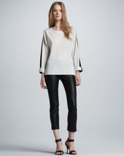 48PM Vince Cashmere Colorblock Sweater & Cropped Leather Leggings