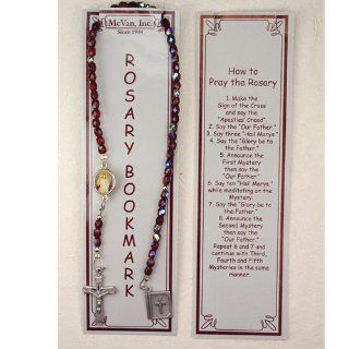 Garnet Rosary Bookmark with Divine Mercy Jesus Center