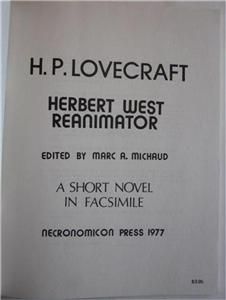 Herbert West Reanimator H P Lovecraft Facsimile Copy Necronomicon 1977