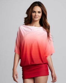 T5YTA Carmen Marc Valvo Sea Shade Kimono Coverup, Crimson