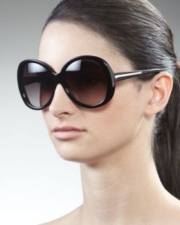 Balenciaga Octagonal Enamel Sunglasses, Black   