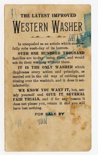 1800s Western Washer Horton Mfg Co Fort Wayne in Adv Trade Card Wash