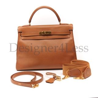 Hermes Kelly 32cm Tan Courcheval Leather With Gold Hardware inc canvas