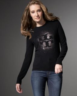 Tory Burch Vika Logo Sweater, Black   