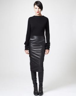 Aiko Leather Sleeve Sweater, Black   