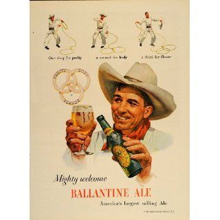 1948 Ad Ballantine Ale Beer Cowboy Lassoing Lasso Hat