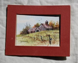 miniature farm barn watercolor painting by hertzberg estate sale find