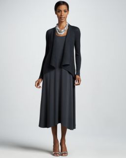Eileen Fisher Knit Open Cardigan, Linen Maxi Dress & Woven Leather