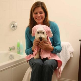 Hooded Bath Towels for Dogs   Pink Bunnies