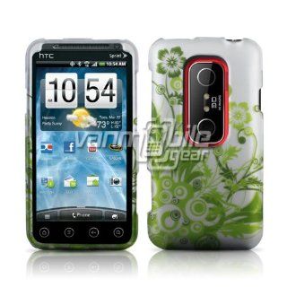 HTC EVO 3D (Sprint)   Green Floral Design Hard 2 Pc Case