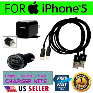 Pcs Black Car & Home Charging Kits  USB Cable+Wall & Car Chargers