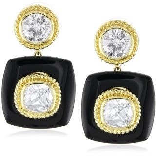 CZ by Kenneth Jay Lane Trend Cubic Zirconia Gold Plated Onyx Tile
