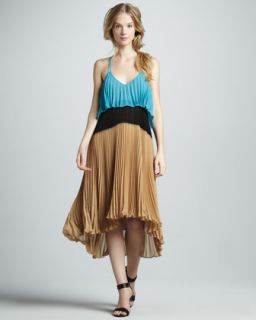 T5VBX Tracy Reese Pleated High Low Halter Dress