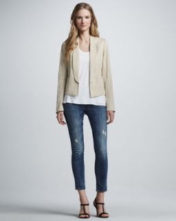  button blazer mixed media tank distressed skinny ankle jeans $ 128 385