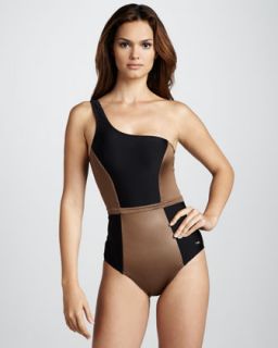 Karla Colletto Colorblock One Shoulder Swimsuit   