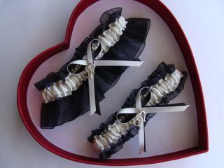 Double Heart Wedding Garters Antique Whi Black Prom