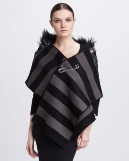 Faux Fur Collared Striped Knit Scarf