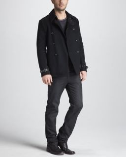 3UR8 John Varvatos Leather Trim Pea Coat, Reversible Sweater & Slim