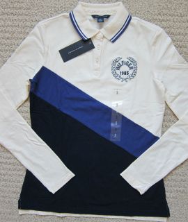 Tommy Hilfiger Navy Natural Premium Long Sleev Polo Shirt Womans $49