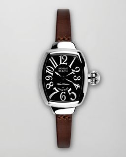 small leather strap curved watch brown $ 175