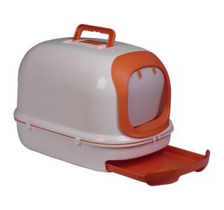 New Large Split Hooded Cat Litter Box Litter Pan with Scoop Orange