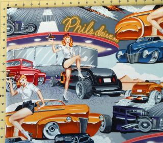  Henry Phils Drive in Fabric Retro Vintage Rockabilly Hot Rods