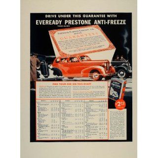 1937 Vintage Ad Eveready Prestone Antifreeze Car Chart