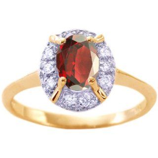 14K Yellow Gold Diamond and Oval Gemstone Engagement Ring Garnet