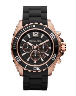 Michael Kors Black Silicone and Rose Golden Stainless Steel Everest