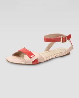 Two Tone Ankle Wrap Sandal, Natural