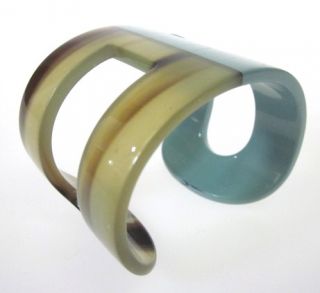 New Hermes Gray Lacquered Buffalo Horn H Cuff Bracelet