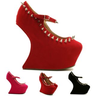 New Womens Heel Less Sculptured Spike Stud Concealed Platform Shoes