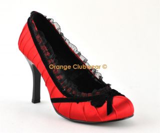 PLEASER Dainty 420 Womens Red Satin High Heels Shoes