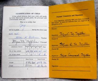 Cresaptown Maryland 1954 Report Card Grade 2
