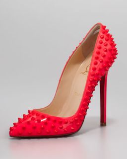 X1G85 Christian Louboutin Pigalle Spikes Fluorescent Patent Red Sole