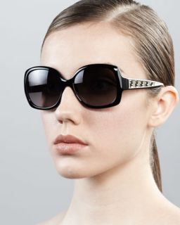 Fendi Sleek Logo Arm Sunglasses, Black   